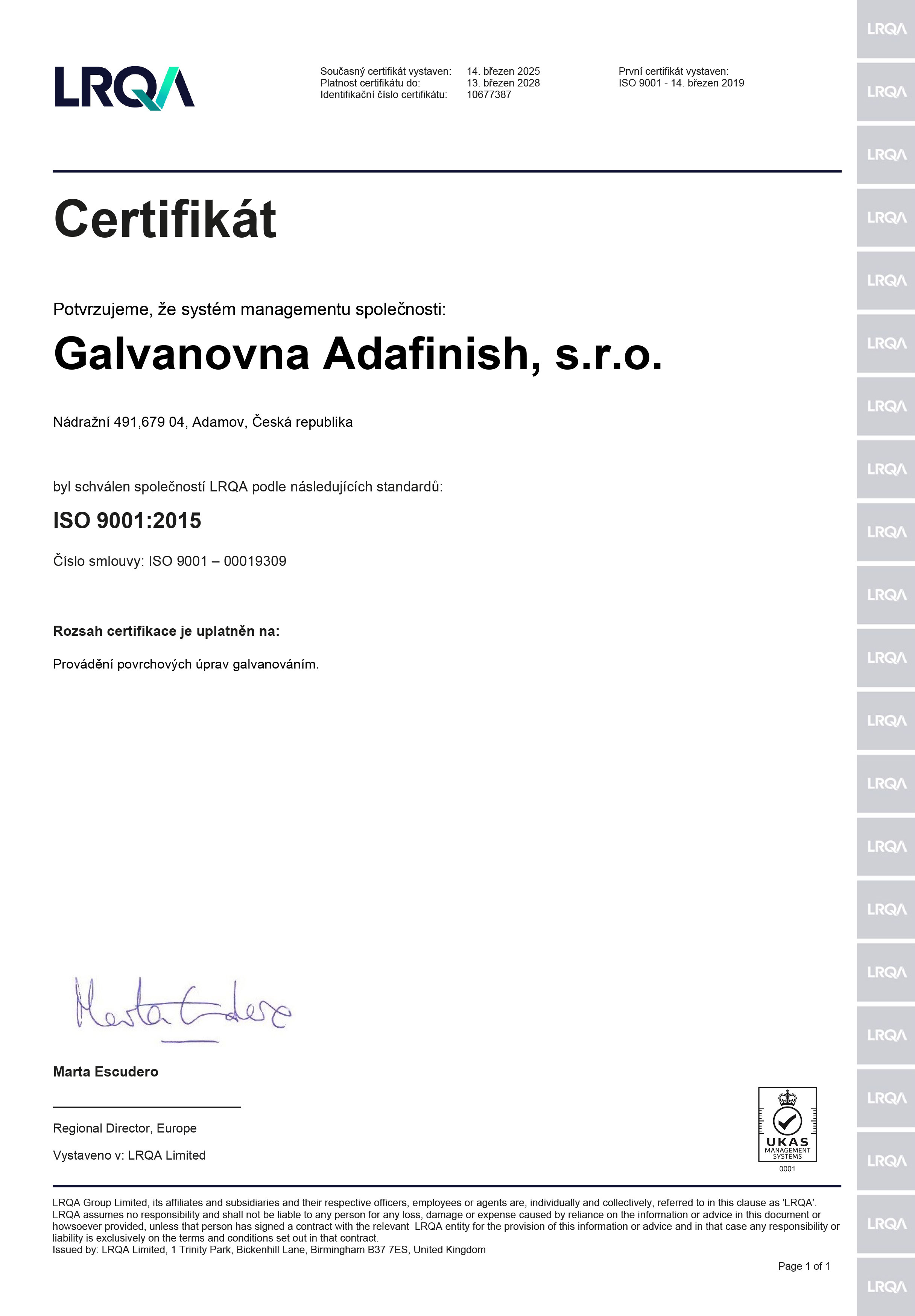 Certifikát ISO 9001 CZ